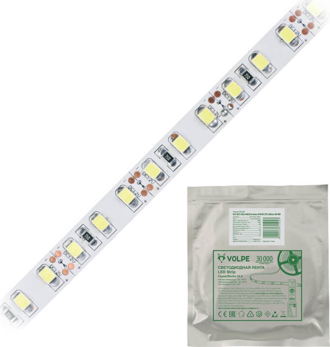 Светодиодная лента ULS-2835-120LED/m-8mm-IP20-DC12V-9,6W/m-5M-WW
