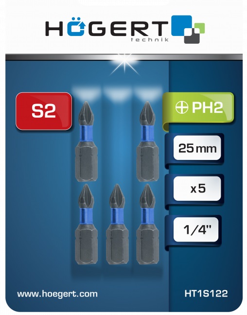 Биты ударные PH2 25мм (5 шт.) HOEGERT