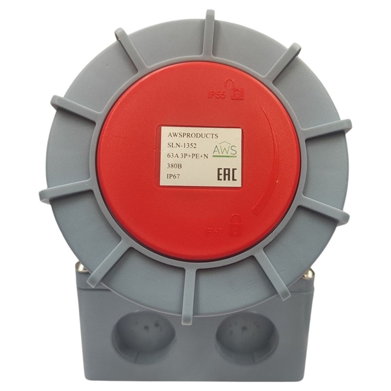 Розетка стационарная 63A 5п (3P+PE+N) SLN-1352 IP67, 380В, AWSPRODUCTS