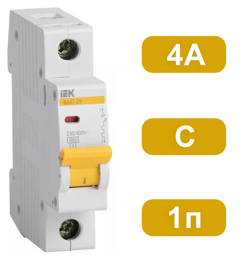 Автоматический выключатель ВА47-29 C4/1 4,5кА IEK