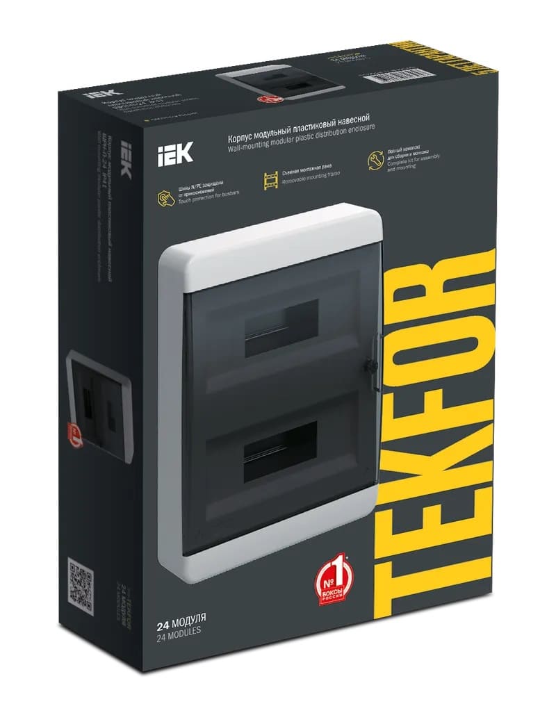 TEKFOR Корпус пластиковый ЩРН-П-24 IP41 черная прозрачная дверь IEK