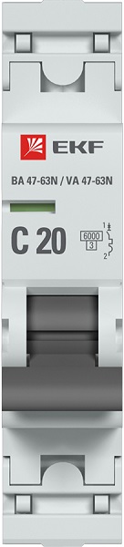 Автоматический выключатель 1P 20А (C) 6кА ВА 47-63N EKF PROxima