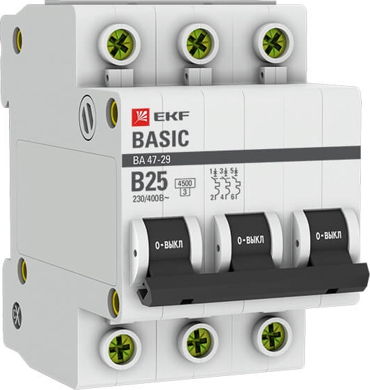 Автомат ВА 47-29 3P 25А (B) 4,5кА 400В Basic