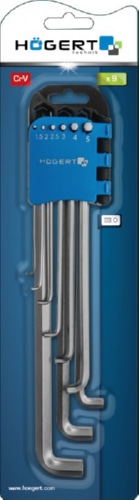 Набор шестигранных Г-образных удлиненных ключей с "коротким" плечом 1,5-10 мм, 9 шт. HOEGERT