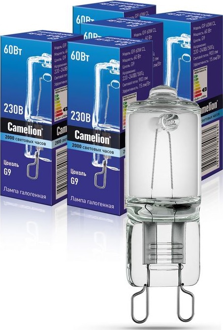 Лампа галоген.без рефлектора, прозрачная,  G9 60W CL 220V Camelion