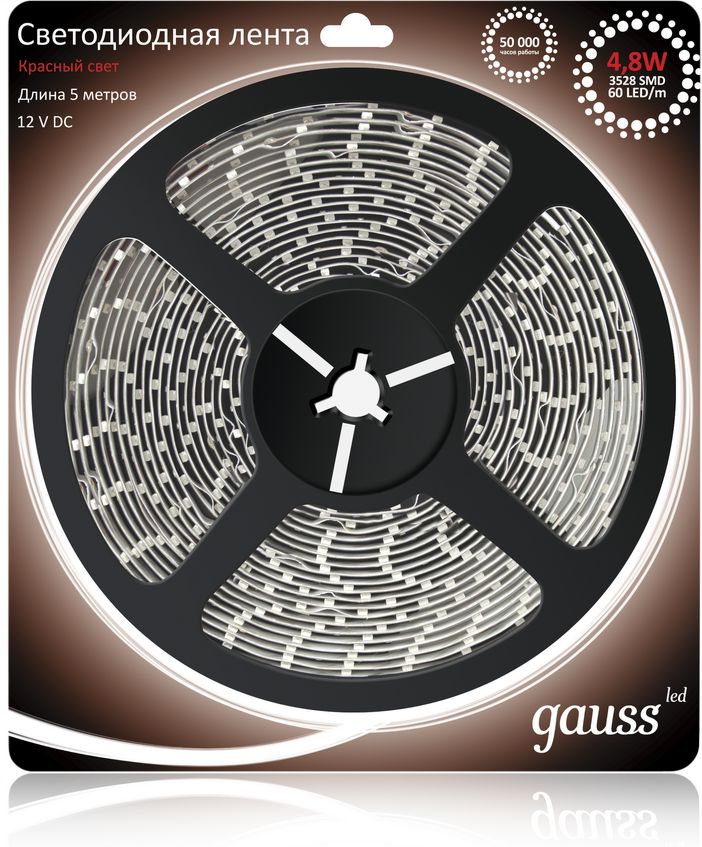 Лента LED 3528/60-SMD 24W 12V DC красный IP20 (блистер 5м) GAUSS