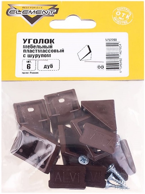 Уголок мебельный пластмассовый с шурупом дуб (6шт.) (Стройбат), уп