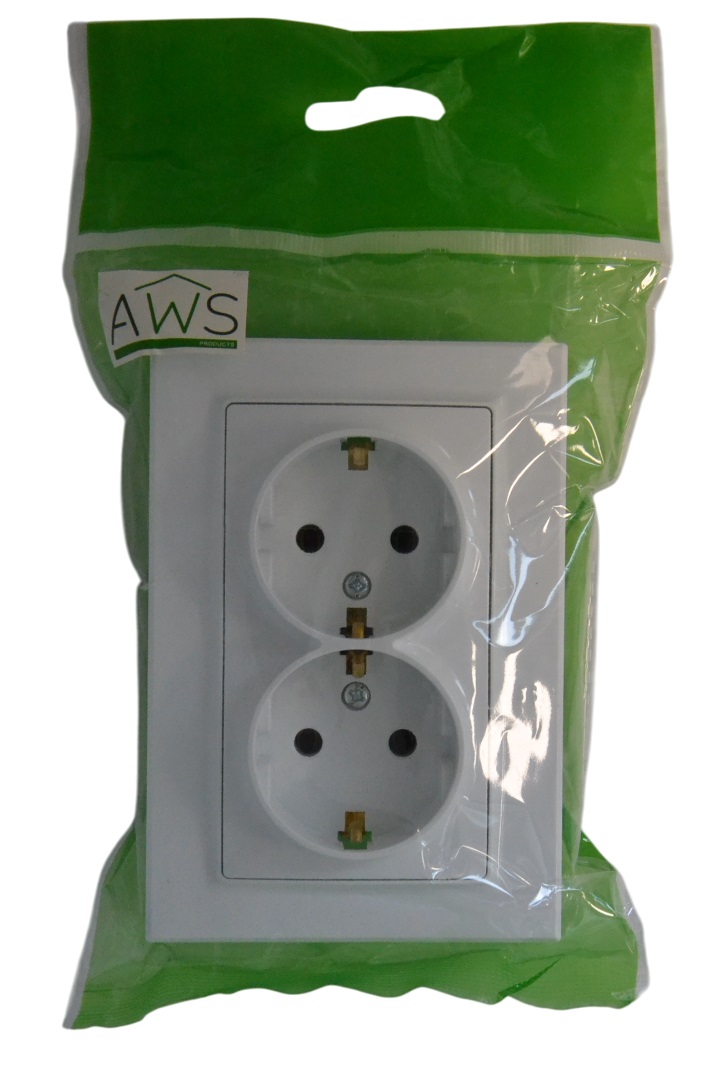 Розетка 2-я с/з белая SD-P1012W AWSPRODUCTS