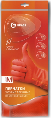 Перчатки хозяйственные латексные в инд. упаковке, пара Красные, Размер M
