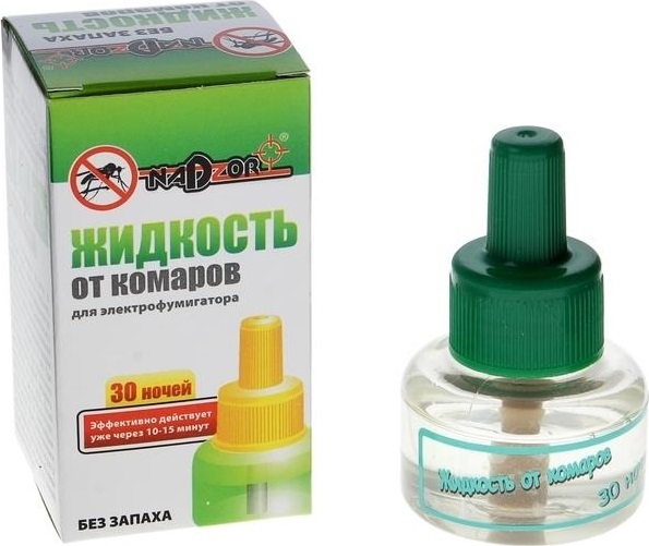 Жидкость от комаров для электрофумигатора на 30 ночей, без запаха (флакон) в инд уп "NADZOR" /36 IKL