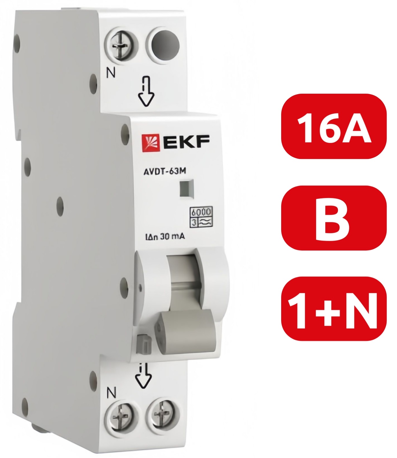 АВДТ-63М B16/1+N 30мА, 1 мод., тип А, 6кА PROXIMA EKF