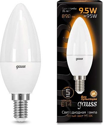 Лампа GAUSS LED Свеча 9,5W 220V E14 3000К 890Lm