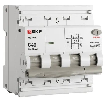 АВДТ-63N C40/3+N 30мА, тип АC, 6кА PROXIMA EKF