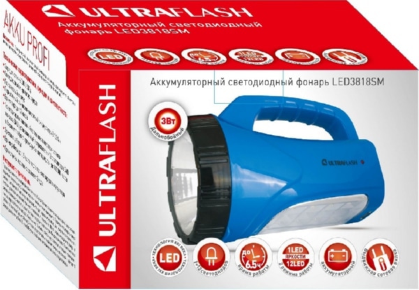 Фонарь Camelion LED3818SM (фонарь аккум. 220В, синий,  3W LED+12SMD LED)