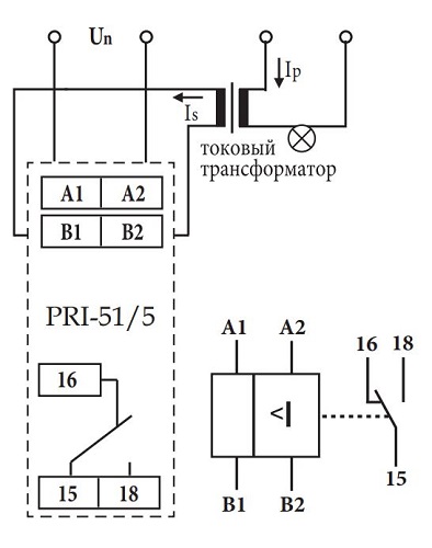 Реле контроля тока PRI-51/16 1CO,8А, 24-240ВAC, 24ВDC, диапазон 1,6-16А