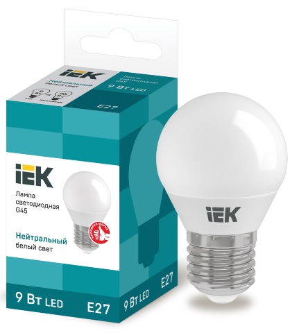 Лампа LED шар LED-G45 eco 9Вт 230В 4000К E27, IEK