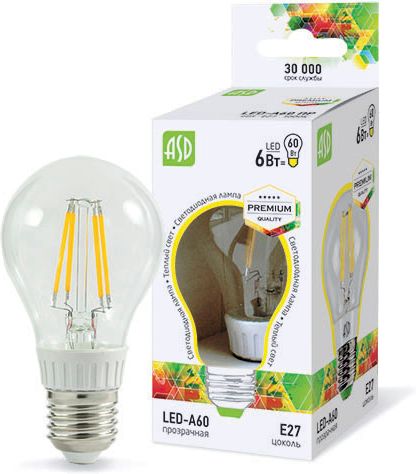 Лампа светодиодная LED-A60-PREMIUM 6Вт 220В Е27 4000К 540Лм ASD