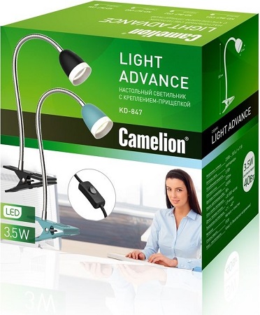 Светильник настольный Camelion KD-847 C02 черный LED (Свет-ник наст на прищепке, 3.5 Вт,230В, 220 лм
