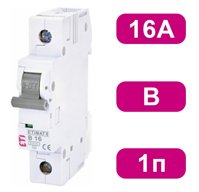 Автоматический выключатель ETIMAT6 B16/1 6кA ETI