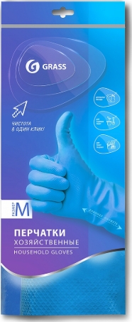 Перчатки хозяйственные латексные в инд. упаковке, пара Синие, Размер M