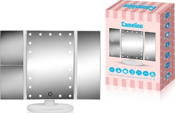 Cветильник-зеркало Camelion M217-DL C01 бел.(Зеркало с LED подсветк.,1x/2x/3x-увелич., дневн.свет, 5