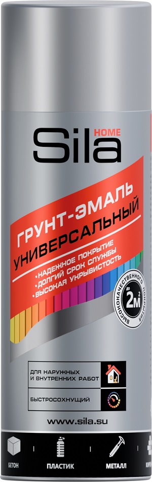 Эмаль аэрозольная, универс., СЕРЫЙ ГРУНТ 520мл Sila HOME