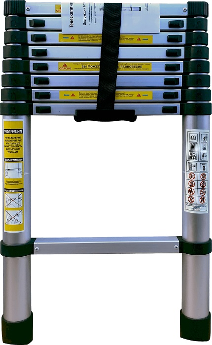 Телескопическая лестница 2,6м, 9 ступеней, вес 7,1кг (размер в сложенном состоянии 78*48*8см) (TLS 2