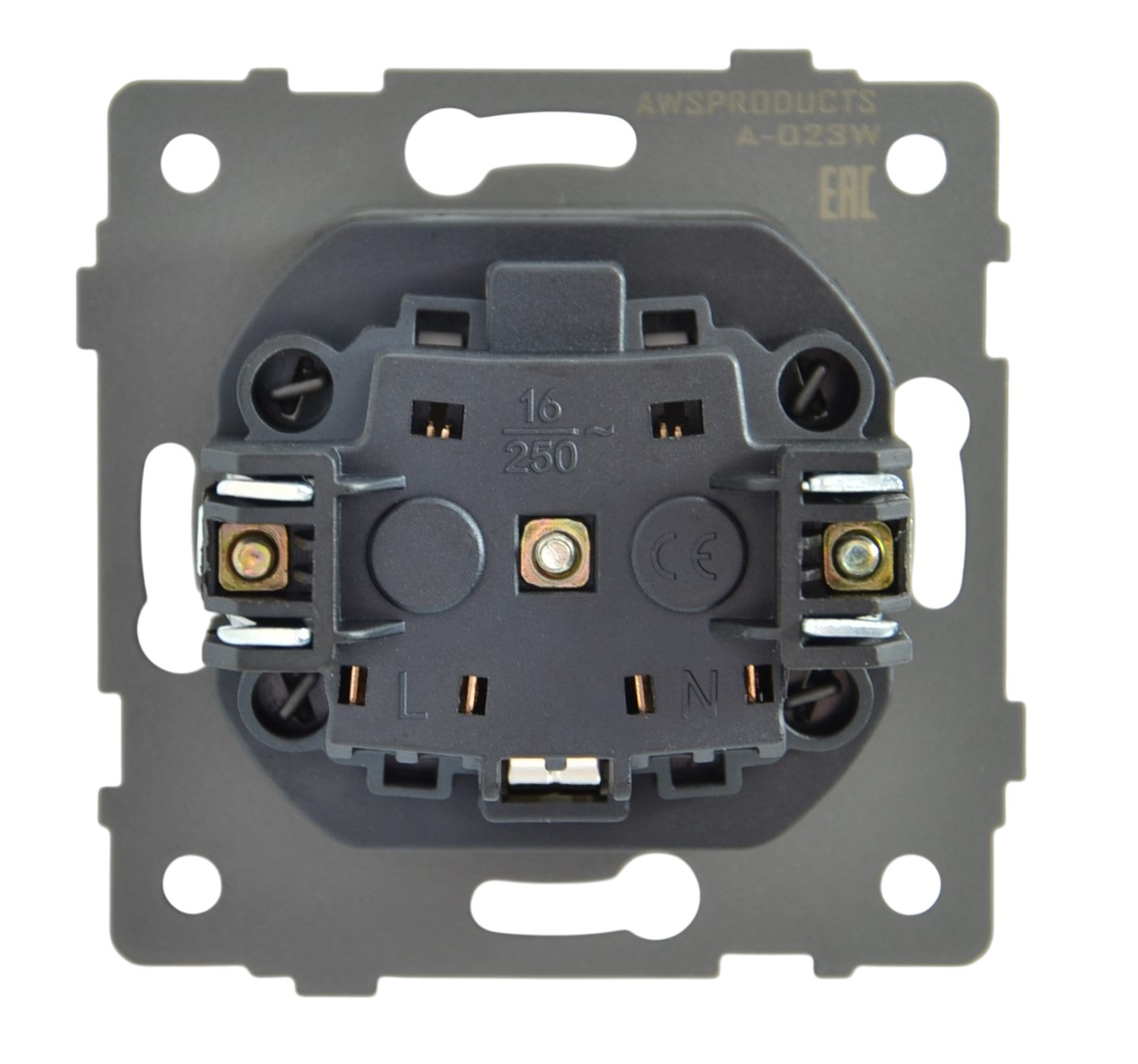 Розетка 1-я с крышкой с/з с шторками белая A-023W "Aura" AWSproducts