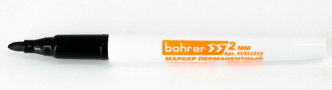 Маркер перманентный Bohrer 2 мм черный (круглый пулевидный) (1200/12)