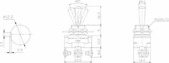 Тумблер 220V 10А (3c) ON-OFF-ON однополюсный Mini (ASW-23) REXANT