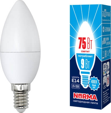 Лампа светодиодная свеча LED-C37-9W/NW/E14/FR NR
