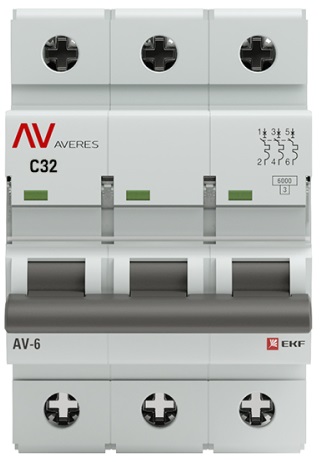 Автоматический выключатель AV-6 3P 32A (C) 6kA EKF AVERES