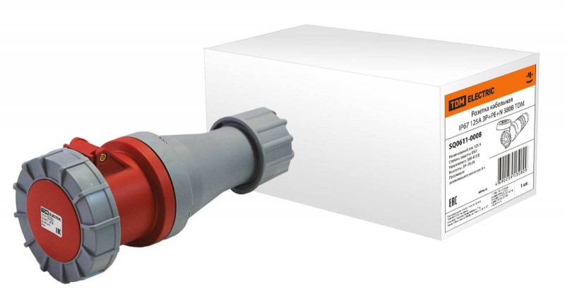 Розетка кабельная IP67 125А 3Р+РЕ+N 380В TDM