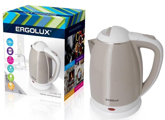 Чайник электрический бежево-белый 1.8л., 1500-2300 Вт ERGOLUX ELX-KS02-C18