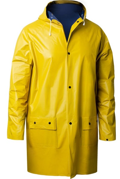 Дождевик-плащ сверхпрочный, желтый, двухслойный ПВХ с капюшоном (на кнопках), 150 мк, Komfi\30