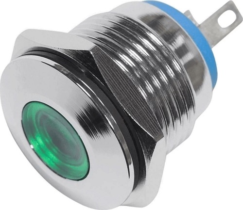 Индикатор металл d16 12В подсв/зеленая LED  REXANT