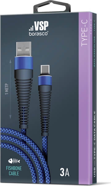 Дата-кабель USB-Type-C; 3А;1м; темно-синий Borasco