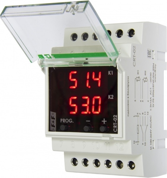 Реле температуры цифровое с датч. CRT-02 (2NС*16А, -50...+140°С, два независм. канала) F&F