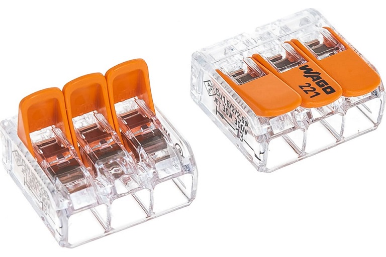 Клемма рычажковая 3 отверстия 0,5-6,0 уп3шт СМК 221-613 сер WAGO DORI, уп