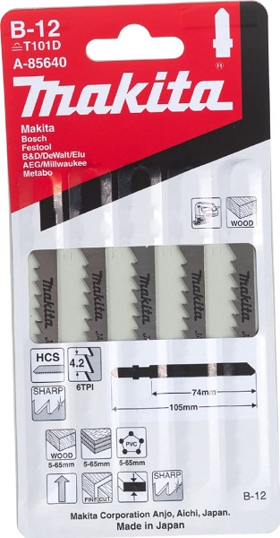 Пилки для лобзика № B12 5шт. Makita (A-85640) древесина и синтетические материалы