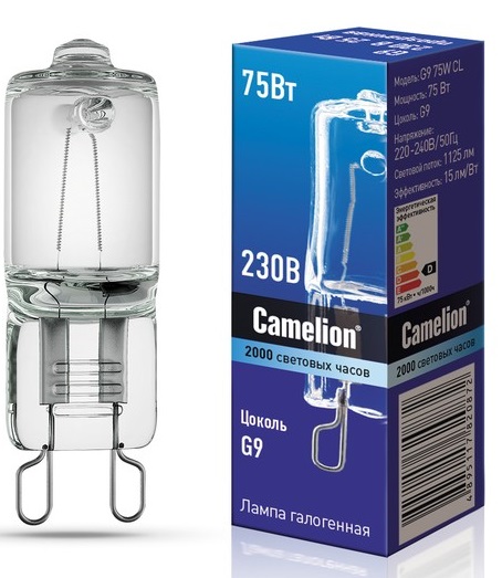 Лампа галоген.без рефлектора, прозрачная,  G9 75W CL 220V Camelion