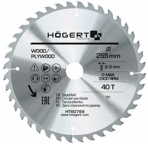 Диск пильный 255*30*40T Mn65 HOEGERT