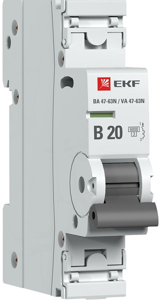 Автоматический выключатель 1P 20А (B) 6кА ВА 47-63N EKF PROxima