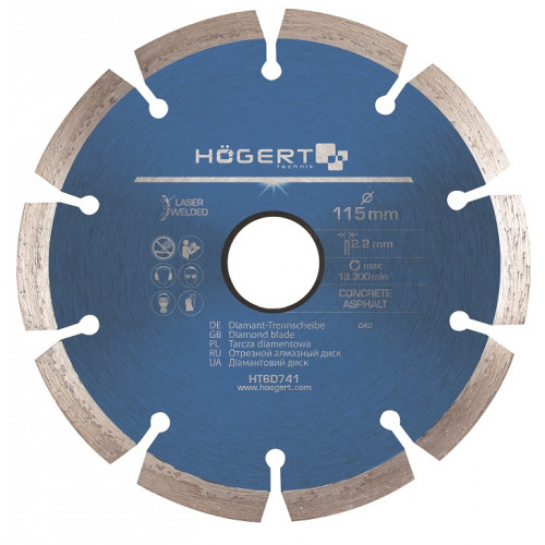 Диск отрезной алмазный 115 х 2,2 х 22,2 мм, turbo HOEGERT