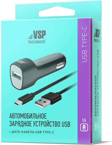 Автомобильное зарядное устройство USB, 1А+Дата- кабель,Type-C,1м (0222)