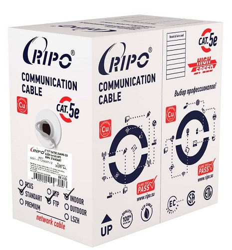 Кабель RIPO FTP4 CAT5E 24AWG Cu Indoor Ripo, 305м.,Fluke test 0.46