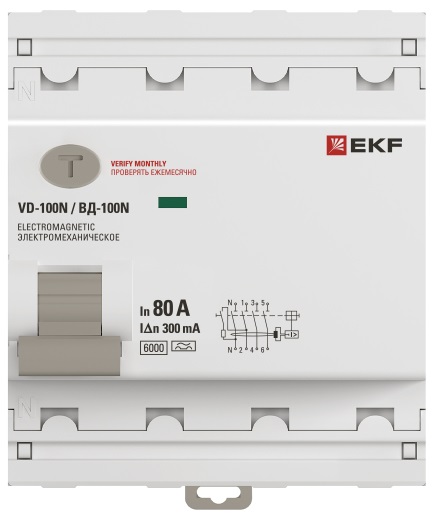 Выключатель дифференциального тока ВД-100N 4P 80А 30мА A эл-мех 6кА PROXIMA EKF