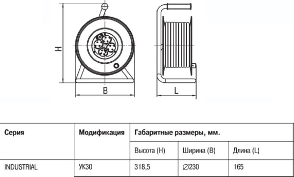 Удлинитель на катушке "Industrial" УК30 4 места с/з 30м 3х1,0мм2 IEK