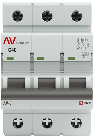 Автоматический выключатель AV-6 3P 40A (C) 6kA EKF AVERES