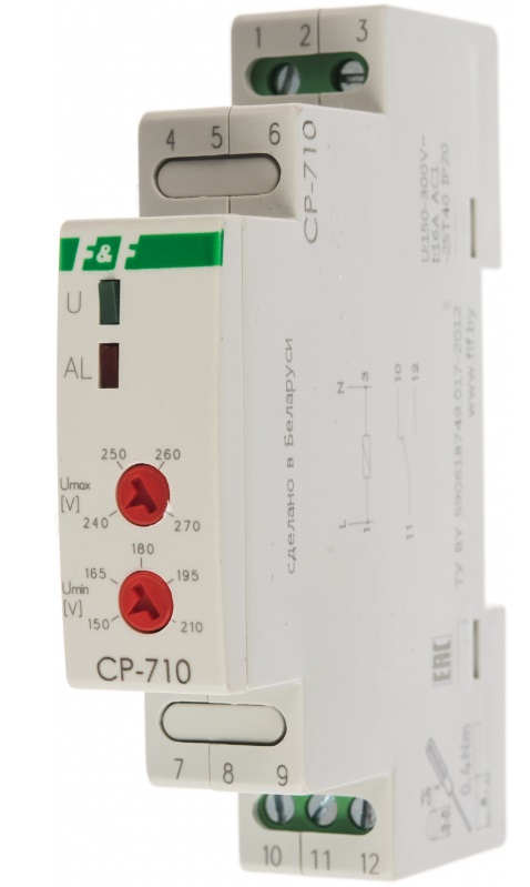 Реле контроля напряжения  CP-710 (1ф,16А, ниж.п150-210В;верх.п230-260)